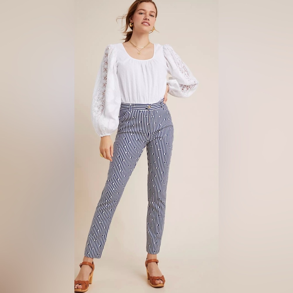 Pants 0  Pinstripes The Essential Slim Floral Trouser Blue
White NEW